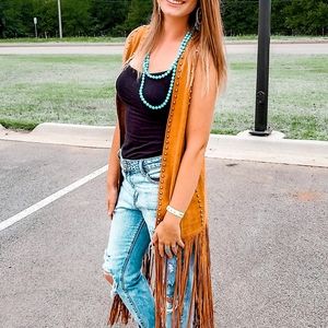 Camel Fringe Suede Duster